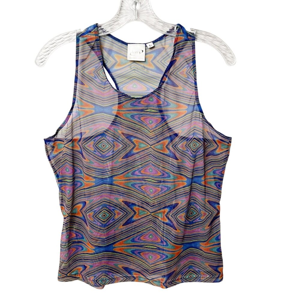 Vintage Terry Cycling Mesh Sleeveless Tank Top Shirt Bike Jersey Sz L Colorful